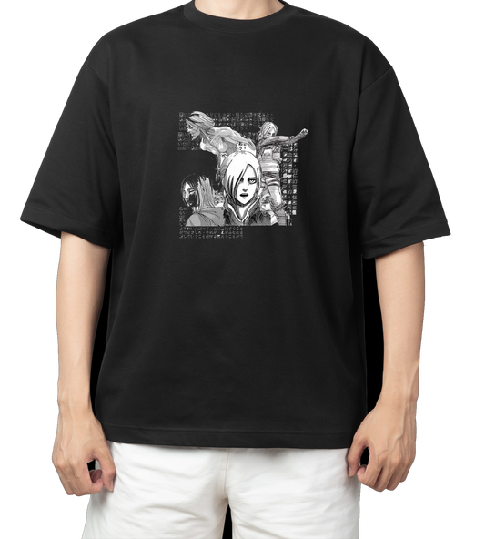 Anime Attack on titan shingeki no kyojin eren levi mikasa  Aot black  Oversize  t- shirt 11