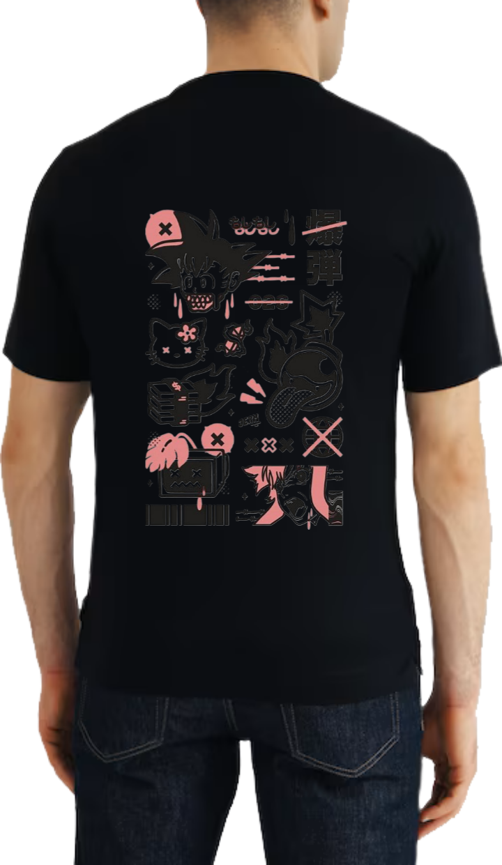 Pink Goth t- shirt Over Size Black Back 51