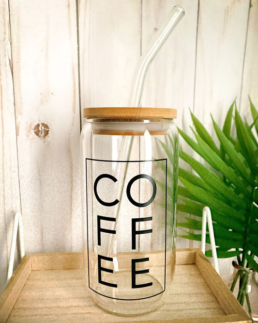 Mug with Wooden Lid and Clear Glass Straw: Practical for Juices and Ice Coffee COFFEE