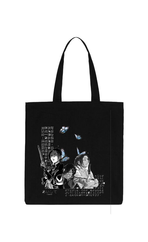 Anime Attack on titan shingeki no kyojin Aot Black tote bag 12