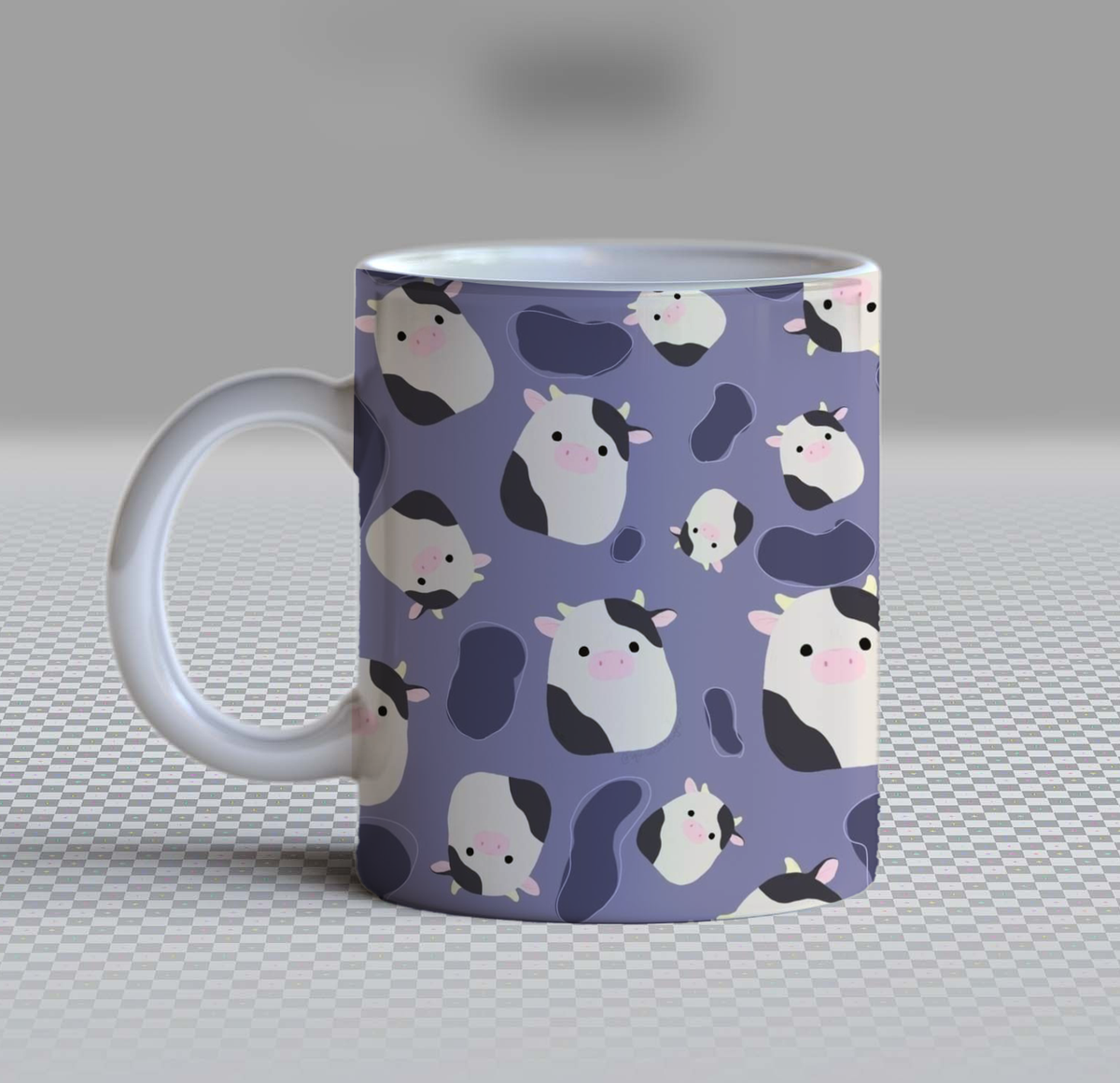 Cute Cow Print Ceramic Coffee Mug – 11oz Aesthetic Lavender Tea Cup, Kawaii Chonky Cartoon Cow Pattern Mug for Coffee Lovers, Lovely Birthday Gift for Women, Girls, Teens & Animal Lovers