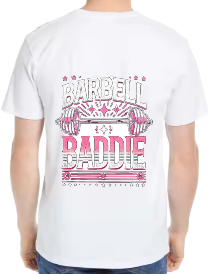 Barbell Baddie t- shirt One Size White back 123