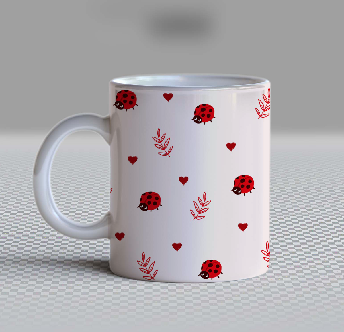 Cute Ladybug and Hearts Ceramic Coffee Mug – 11oz Aesthetic White Tea Cup, Kawaii Red Ladybird & Botanical Leaves Pattern Mug for Coffee Lovers, Lovely Birthday Gift for Women, Girls & Kids