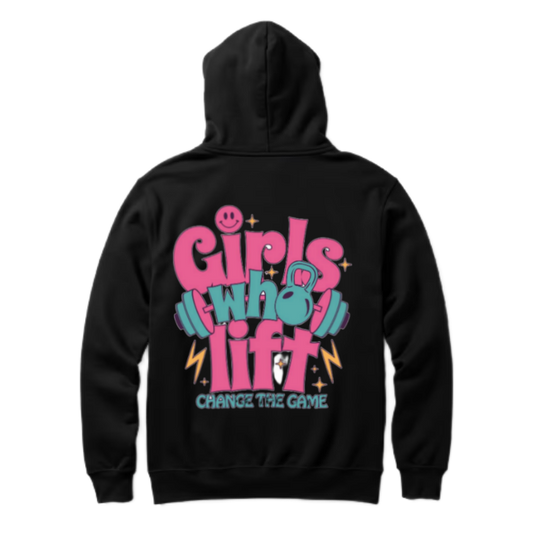 Girls Who Lift One Size hoodie Black Back 128