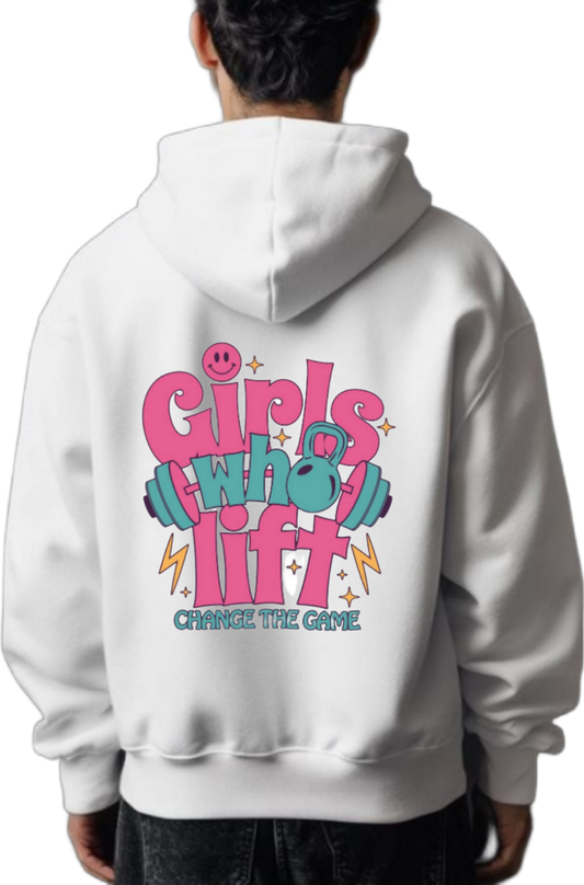 Girls Who Lift One Size hoodie White Back 129