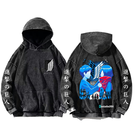 Anime Attack on titan shingeki no kyojin eren levi mikasa Aot Oversize Wash Hoodie gray 12