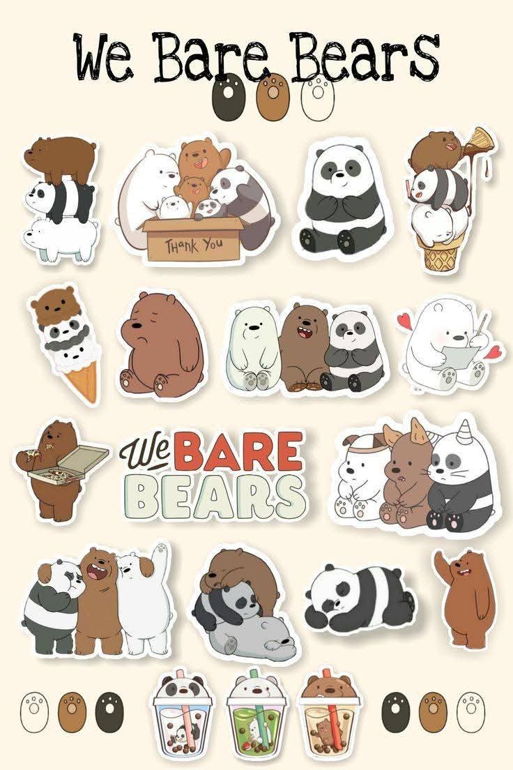 We Bare Bears Stickers Pack, Cute Cartoon Grizzly, Panda, and Ice Bear Waterproof Vinyl Decals for Water Bottles, Laptops, Phone, Journal, and Scrapbooking