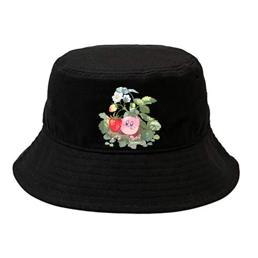 Cute Anime Kirby Bucket Hat, Kawaii Pink Character Black Sun Fisherman Cap, Y2K Streetwear Summer Beach Hat for Women and Men 12