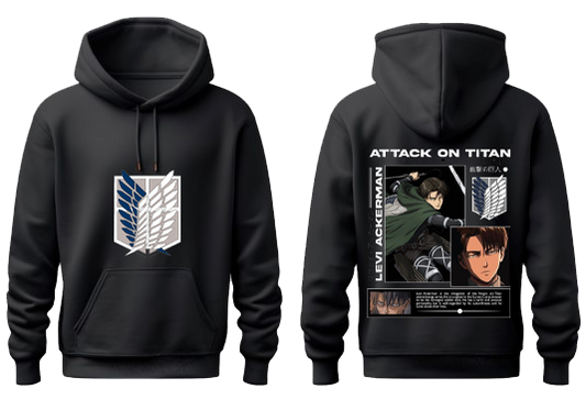 Anime Attack on titan shingeki no kyojin eren levi mikasa Aot Black Oversize HOODIE back 12