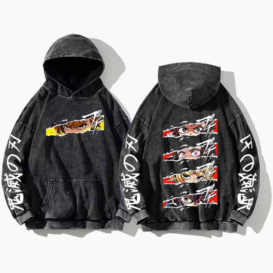 Anime Demon slayer nezuko tanjiro Oversize  Hoodie Washed gray 12