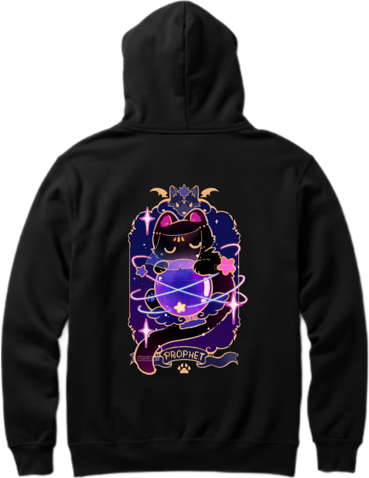 Kawaii Witchy Cat One Size hoodie Black Back 12
