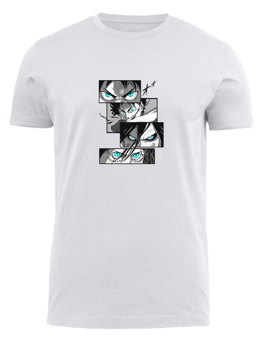 Anime Attack on titan shingeki no kyojin eren levi mikasa  Aot white fit t- shirt 12