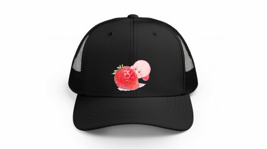 Kawaii Kirby Crown Pink Character Mesh Trucker Hat, Cute Anime Princess/King Black Baseball Cap, Adjustable Snapback for Women and Teens 12