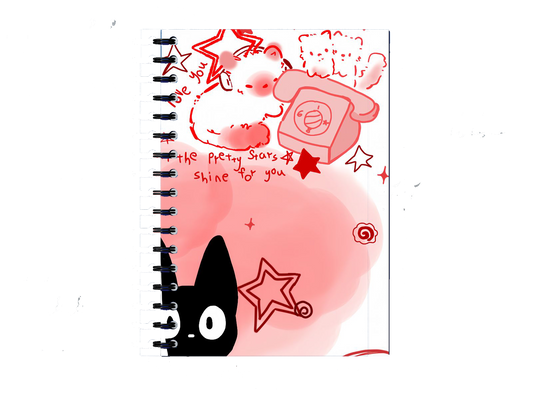 Notebook Anime cat and vintage phone doodle 12