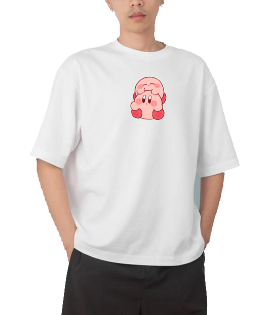 Cute White Kirby Anime Graphic T-Shirt, Kawaii Y2K Aesthetic Gaming Tee, Casual Oversized Short Sleeve Top 12