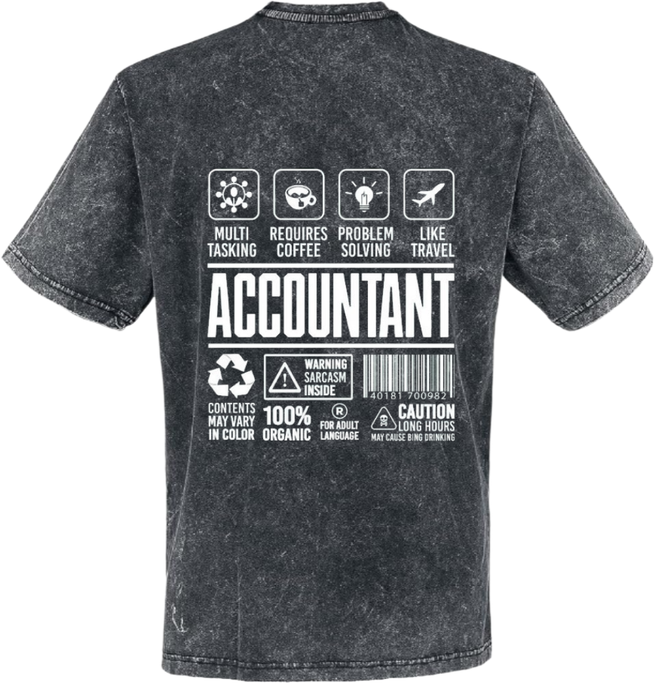 ACCOUNTANT Back text One Size t- shirt Washed Back 92