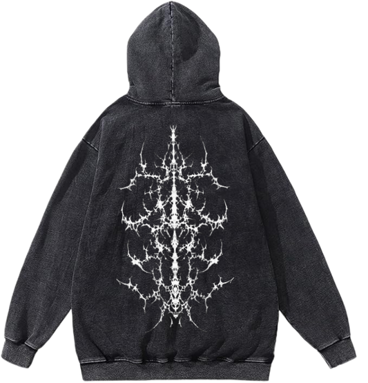 Goth Oversize  Hoodie Washed gray Back 12