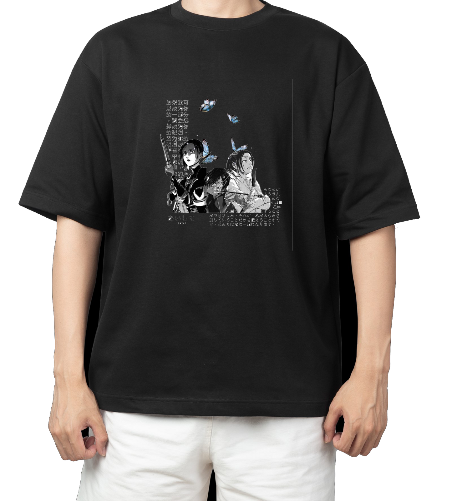 Anime Attack on titan shingeki no kyojin eren levi mikasa  Aot black  Oversize  t- shirt 12