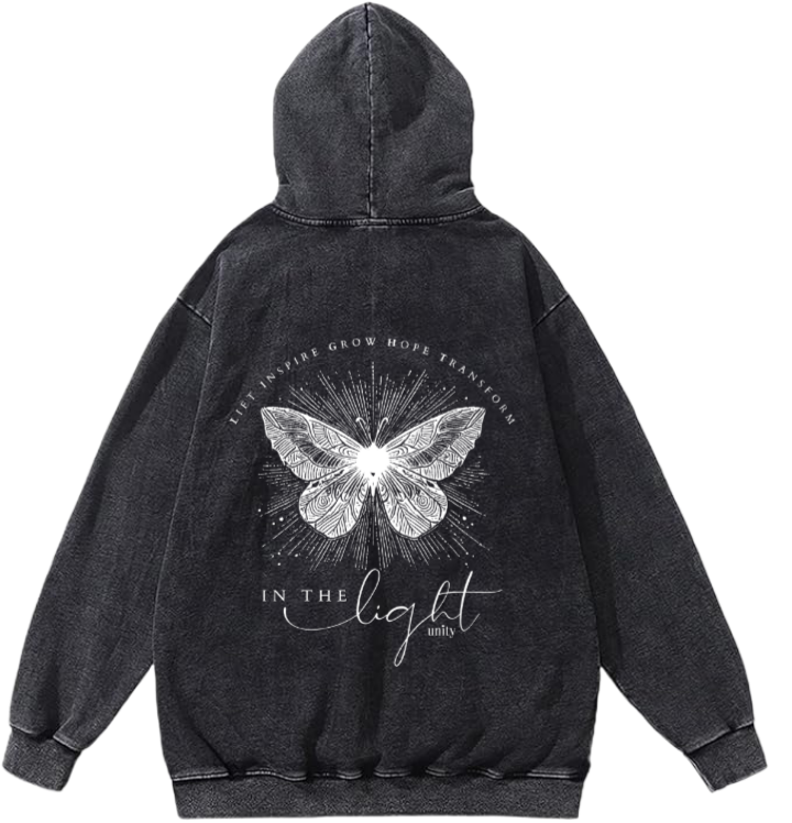butterflies Oversize Hoodie Washed gray Back  12
