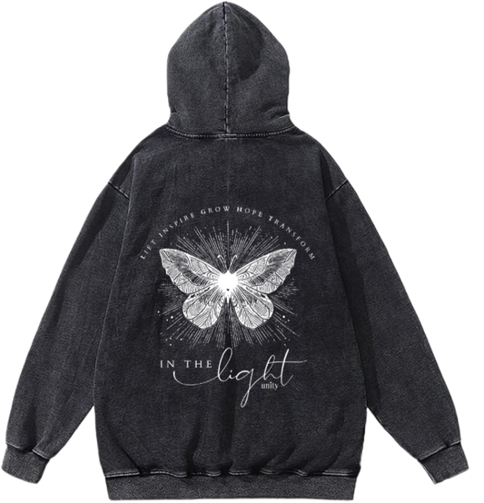 butterflies Oversize Hoodie Washed gray Back  12
