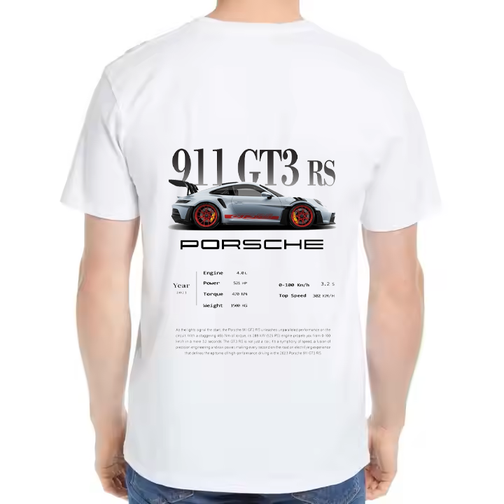 Porsche 911 GT3 RS Car t- shirt One Size White Back 11