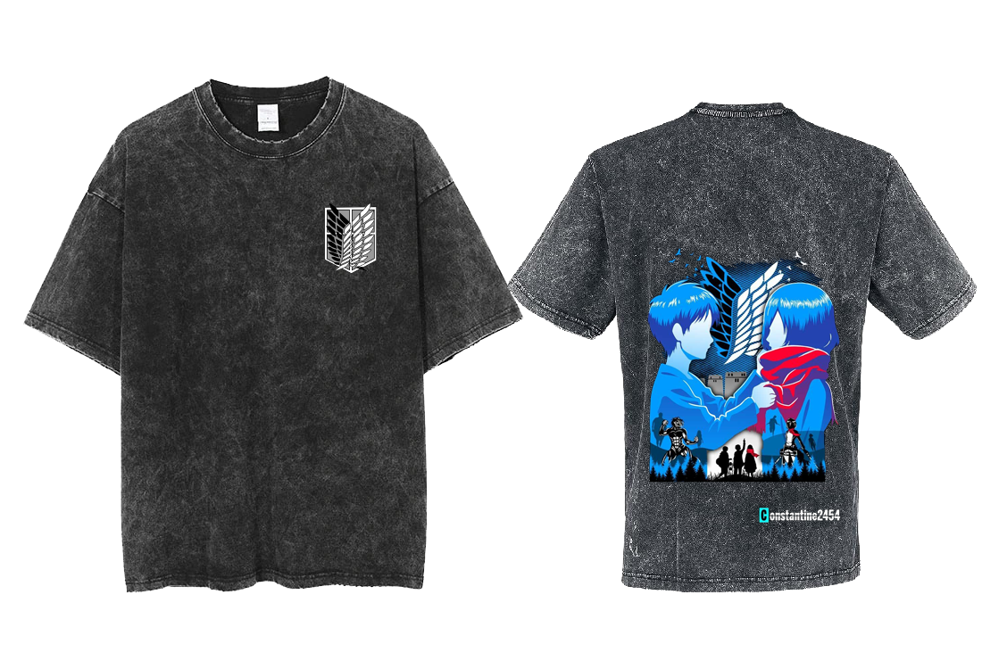 Anime Attack on titan shingeki no kyojin eren levi mikasa Aot Oversize t- shirt Washd acid back 12