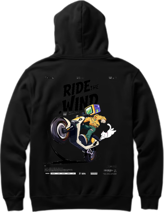 RIDE THE WIND Over Size hoodie Black Back 108