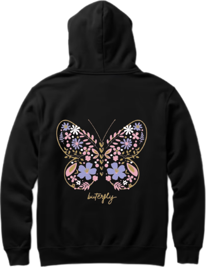 butterflies Oversize Hoodie Black Back 12