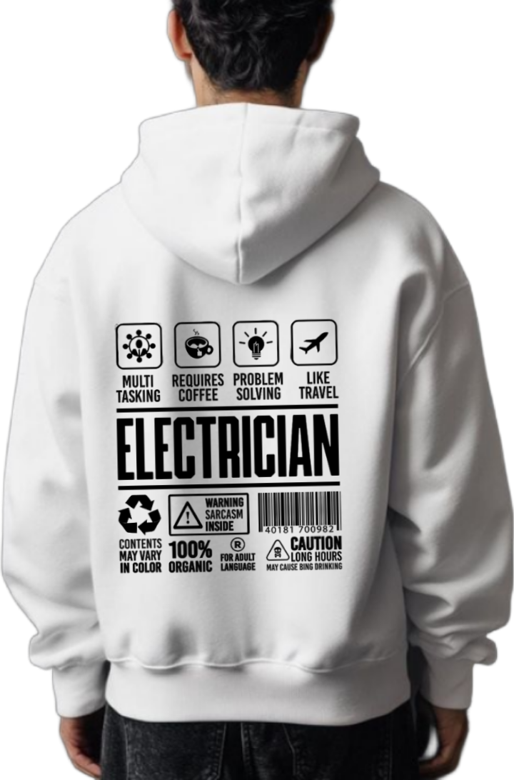 ELECTRICIAN Back text oversize hoodie White back 12