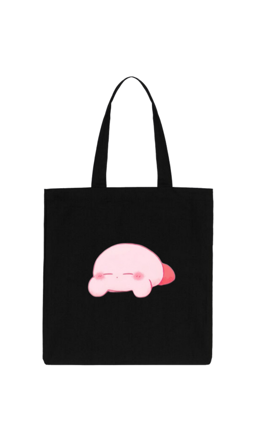 Kawaii Cute Kirby Black Canvas Tote Bag, Aesthetic Anime Character Reusable Shopping Bag, Large Grocery Bag, Book Tote for Women and Girls 12