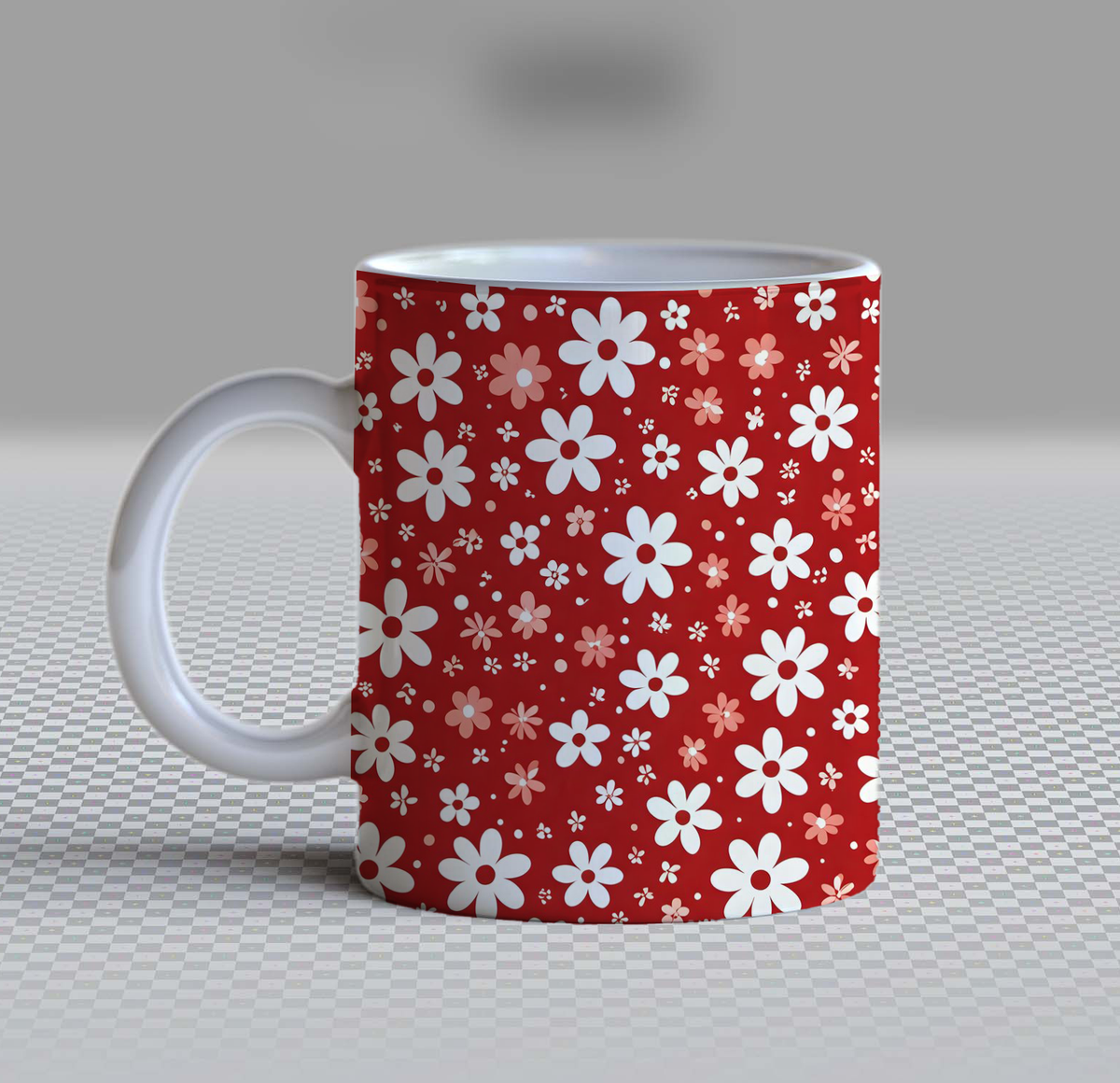 Cute Red Daisy Floral Ceramic Coffee Mug – 11oz Aesthetic Vintage Flower Tea Cup, Cottagecore Retro Pink & White Daisies Pattern Mug for Coffee Lovers, Lovely Birthday Gift for Women, Mom & Girls