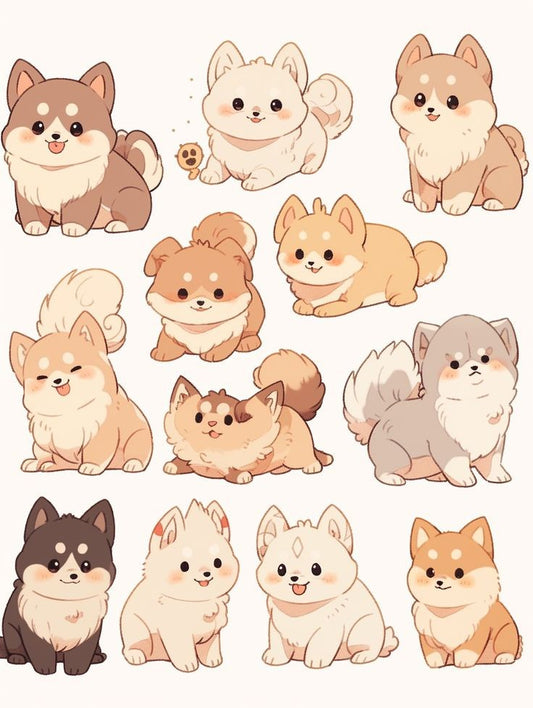 Cute Puppy Stickers Pack - Kawaii Fluffy Dog and Puppy Vinyl Decals for Water Bottles, Laptops, Journals, Scrapbook, and Phone