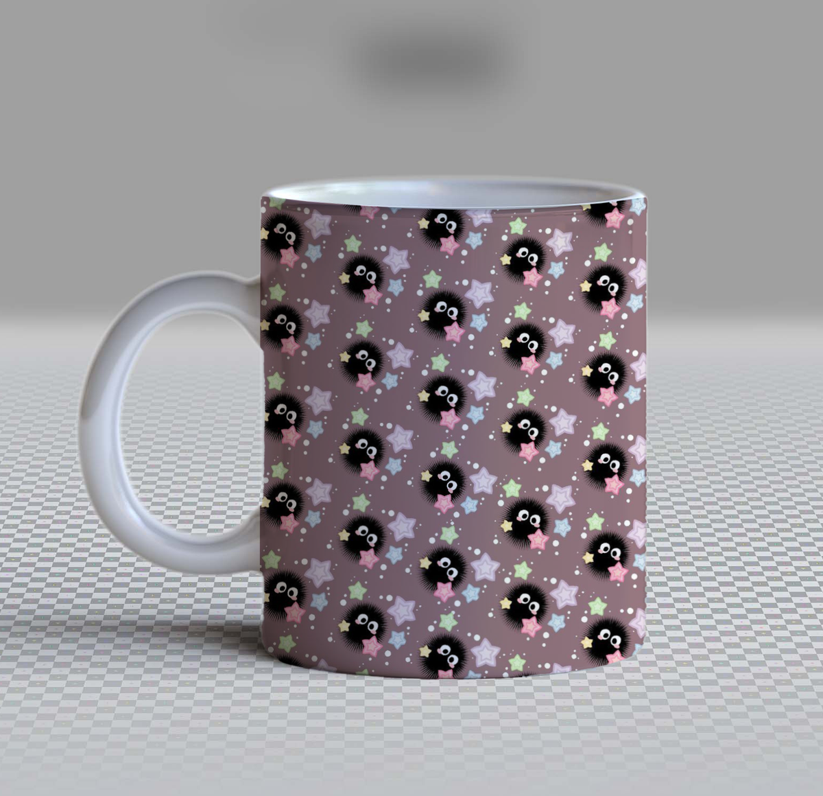 Cute Anime Soot Sprites Ceramic Coffee Mug – 11oz Aesthetic Pastel Star Candy Tea Cup, Kawaii Japanese Cartoon Susuwatari Pattern Mug for Coffee Lovers, Lovely Birthday Gift for Women, Girls & Anime Fans