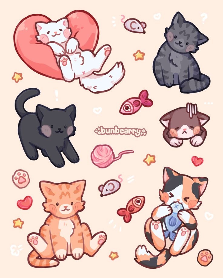 Cute Cat Stickers Pack - Kawaii Kitten, Calico, Black Cat, and Toy Vinyl Decals for Water Bottles, Laptops, Journals, Scrapbook, and Phone