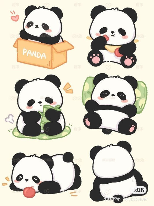 Cute Panda Stickers Pack - Kawaii Little Panda Bear, Bamboo, and Cartoon Animal Vinyl Decals for Water Bottles, Laptops, Journals, Scrapbook, and Phone