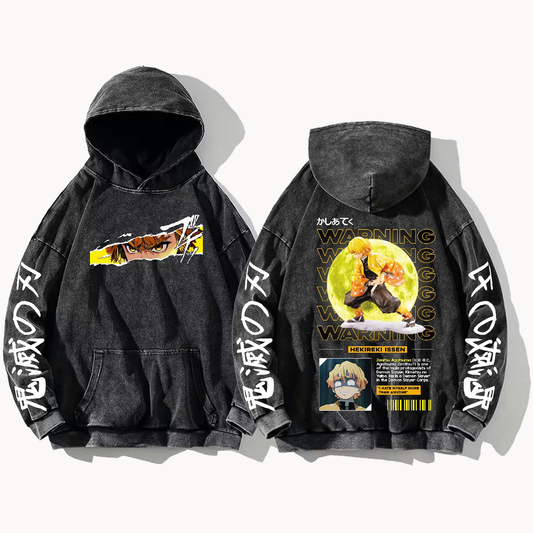 Anime Demon slayer nezuko tanjiro Oversize  Hoodie Washed gray 13