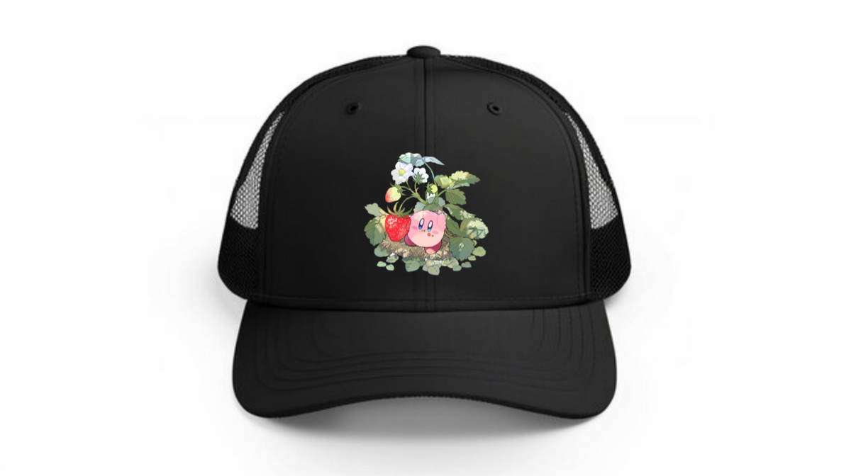 Kawaii Kirby Crown Pink Character Mesh Trucker Hat, Cute Anime Princess/King Black Baseball Cap, Adjustable Snapback for Women and Teens 13