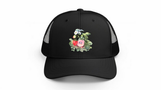 Kawaii Kirby Crown Pink Character Mesh Trucker Hat, Cute Anime Princess/King Black Baseball Cap, Adjustable Snapback for Women and Teens 13