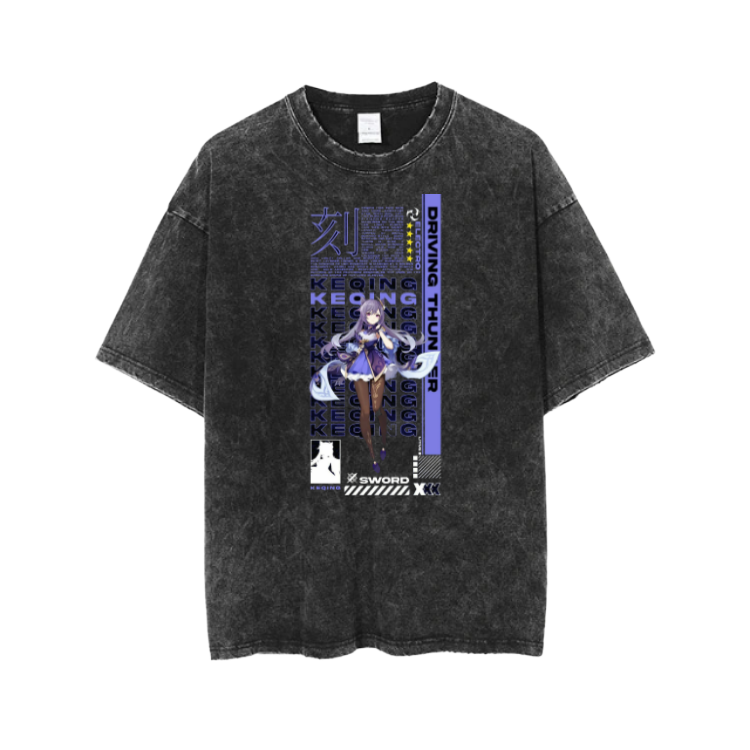 Genshin Impact Keqing t- shirt Over Size Washed 13
