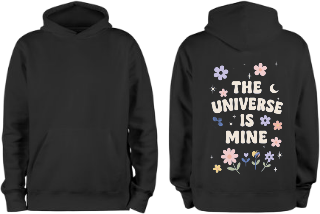 *THE C UNIVERSE +IS ** MINE One Size hoodie Black Back 13