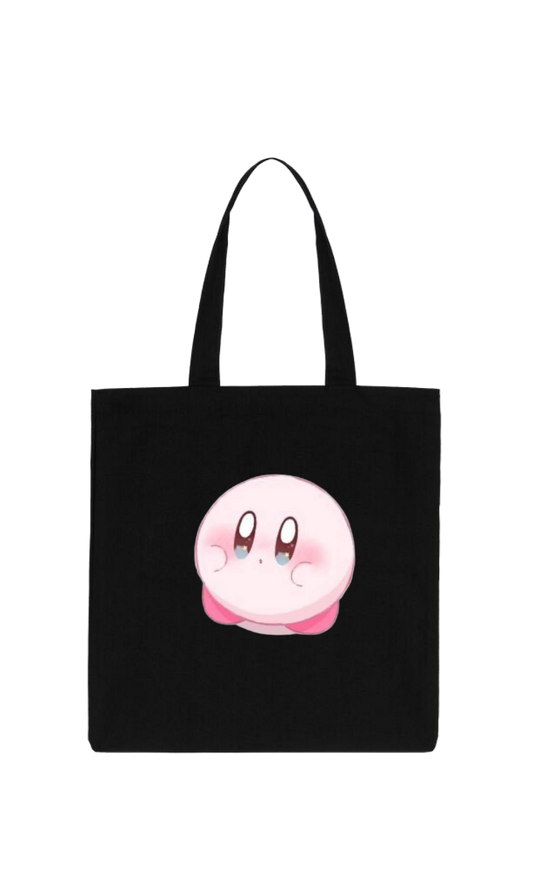 Kawaii Cute Kirby Black Canvas Tote Bag, Aesthetic Anime Character Reusable Shopping Bag, Large Grocery Bag, Book Tote for Women and Girls 13