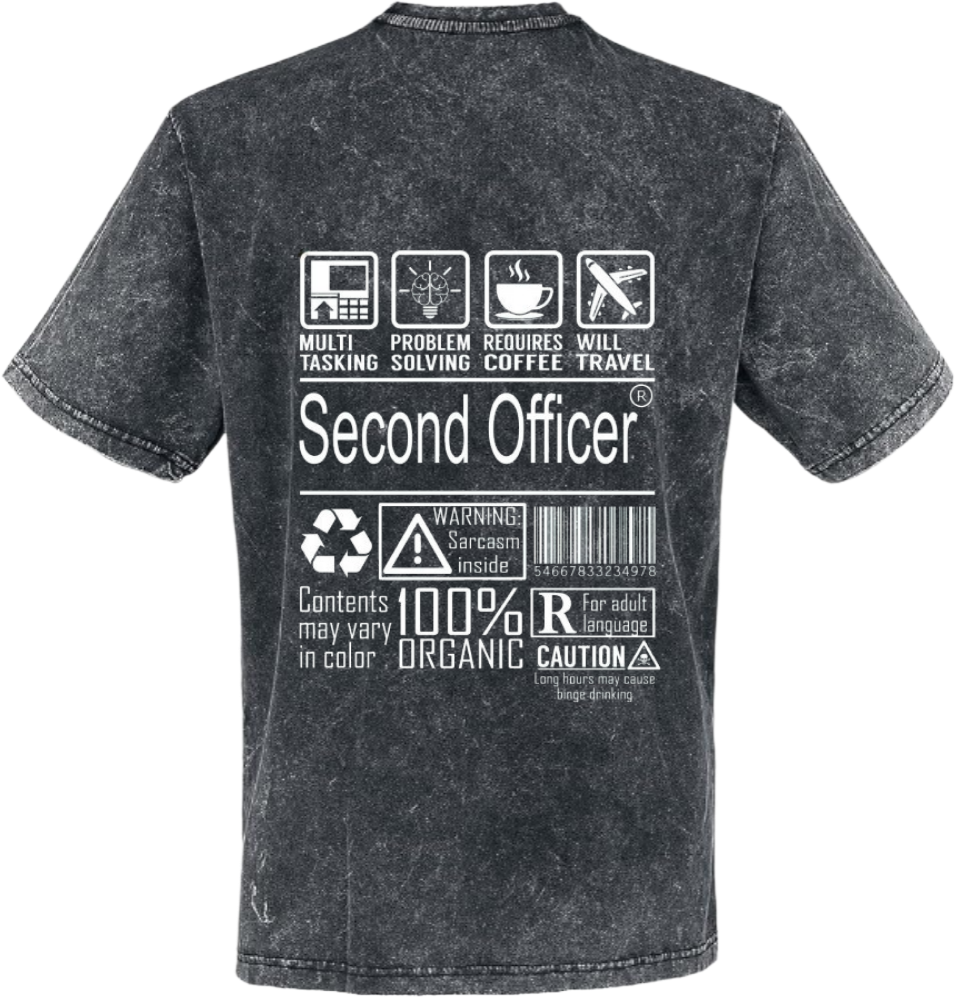 Second Officer Back text One Size t- shirt Washed Back 93