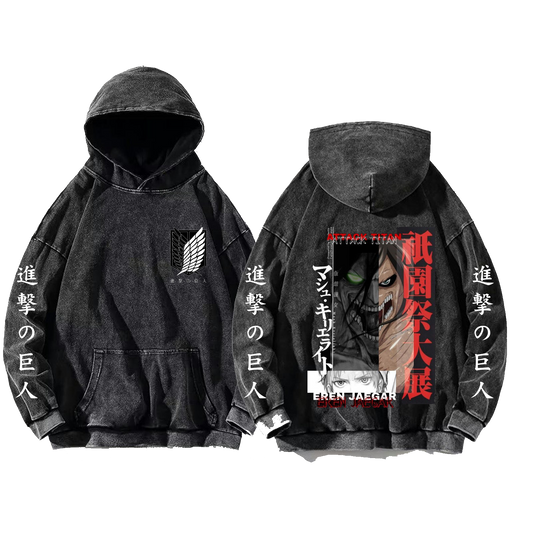 Anime Attack on titan shingeki no kyojin eren levi mikasa Aot Oversize Wash Hoodie gray 13