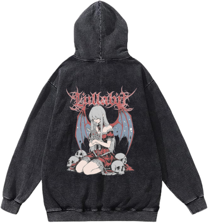 Goth Oversize  Hoodie Washed gray Back 13