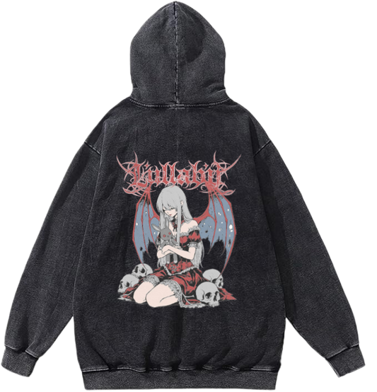 Goth Oversize  Hoodie Washed gray Back 13