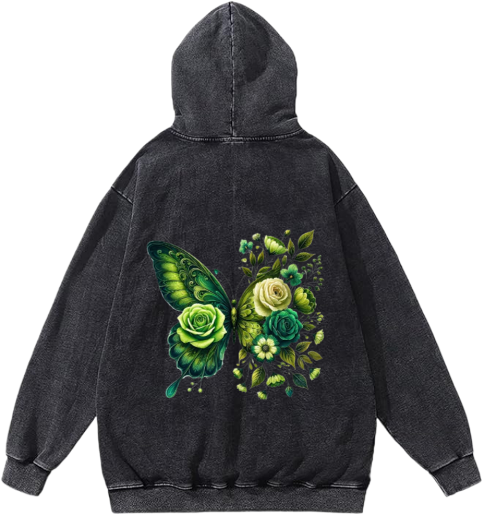 butterflies Oversize Hoodie Washed gray Back  13