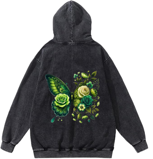 butterflies Oversize Hoodie Washed gray Back  13