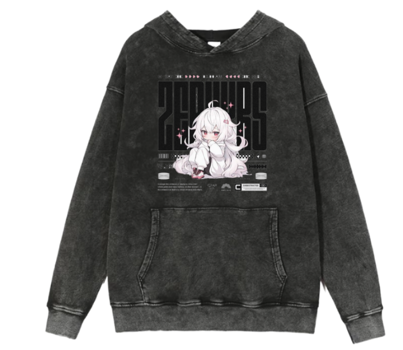 RANDOM ANIME GIRL Oversize  Hoodie Washed gray 13