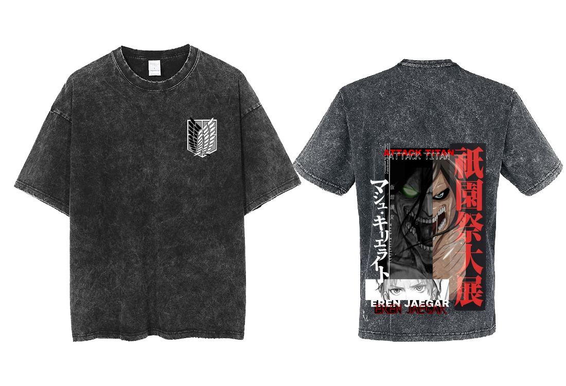 Anime Attack on titan shingeki no kyojin eren levi mikasa Aot Oversize t- shirt Washd acid back 13