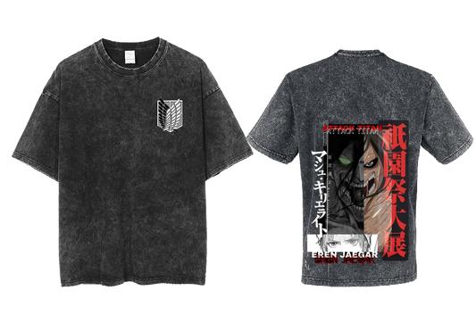 Anime Attack on titan shingeki no kyojin eren levi mikasa Aot Oversize t- shirt Washd acid back 13